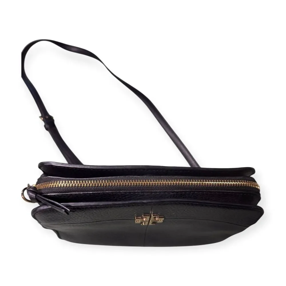 Tory Burch‎ Pebbled Leather Black Crossbody Ivy w/ Gold Chain Accents